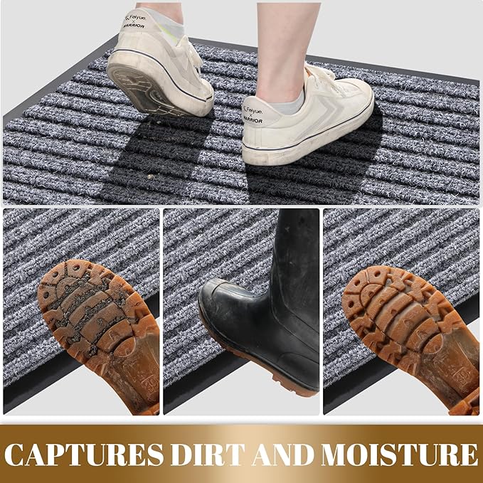 Yimobra Front Door Mat Outdoor Indoor Entrance, 100% Waterproof All-Season All Weather Doormat, Welcome Matt Outside Entry, Non Slip, Low Profile, Heavy Duty Patio Porch Floor Mats,47 x 24,Gray White-Ruum Studio Home