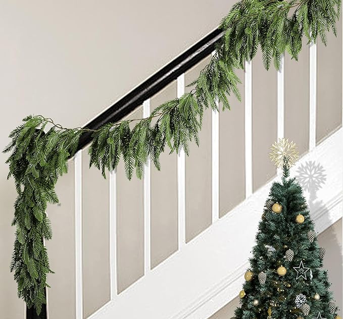 Watayo 2 Pcs Christmas Norfolk Pine Garland, 6 Ft 3 Fork Dense Real Touch Pine Garland Ornament, Realistic Artificial Pines Greenery Garlands for Christmas Holiday Mantle Fireplace Table Home Decor-Ruum Studio Home