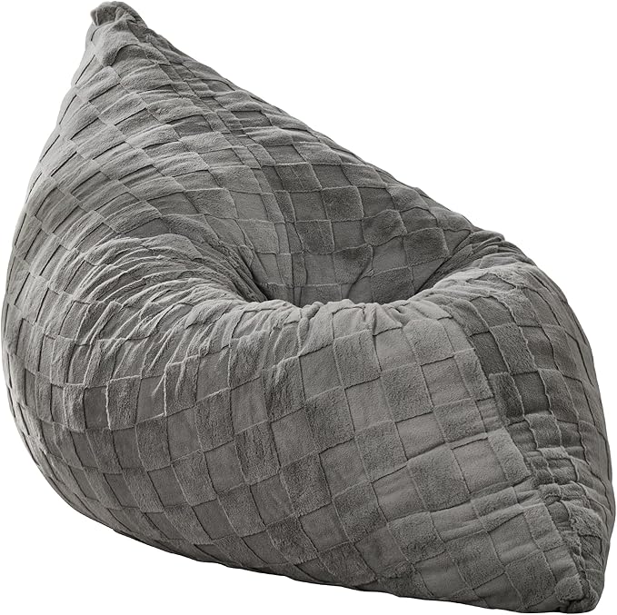 Hobestluk 3 in 1 Bean Bag Chair Giant Bean Bag Chairs for Adults with Plaid Cover Convertible Bean Bag Floor Cushion with Machine Washable Cover for Living Room (Plaid Grey)-Ruum Studio Home