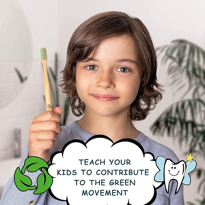 GREENZLA Kids Bamboo Toothbrushes, Natural Toothbrush Set, Soft Bristles, Durable Charcoal Wooden Brushes, Compostable Design for Toddlers and Children, 6 Pack-Ruum Studio Home