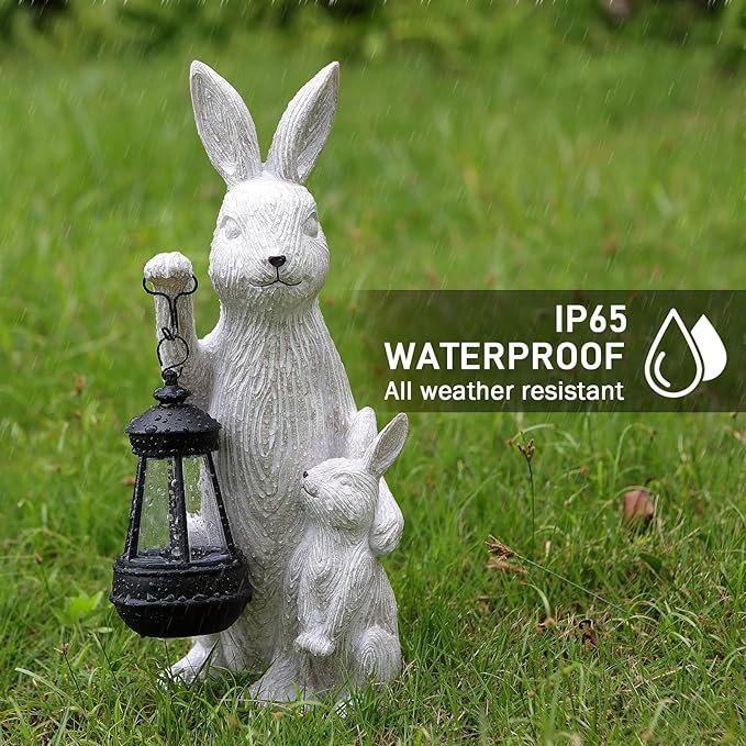 Solar Garden Statues Bunny Decor with LED Lights Home Decorations Outdoor Garden Rabbit Statue for Patio, Balcony, Yard, Lawn Ornament - Unique Housewarming Birthday Gifts for Women-Ruum Studio Home