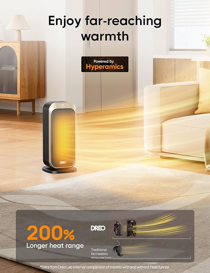 Dreo Space Heaters for Indoor Use, 1500W Portable Electric Heater with Remote and Thermostat, PTC Ceramic, Safety Heat with 70° Oscillation for Bedroom Office Home, Quiet, 12H Timer-Ruum Studio Home