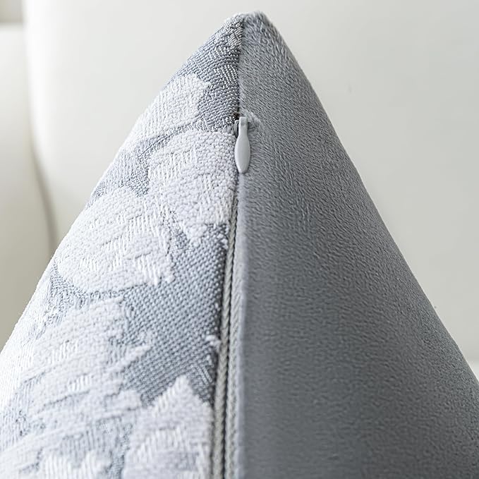 Jacquard Throw Pillow Covers 18x18 Inch Set of 2 - Vintage Floral Boho Pillow Cases with Botanical Pattern | Farmhouse Decor for Couch Living Room | Soft Textured Neutral Trio Slate Gray 18" x 18"-Ruum Studio Home