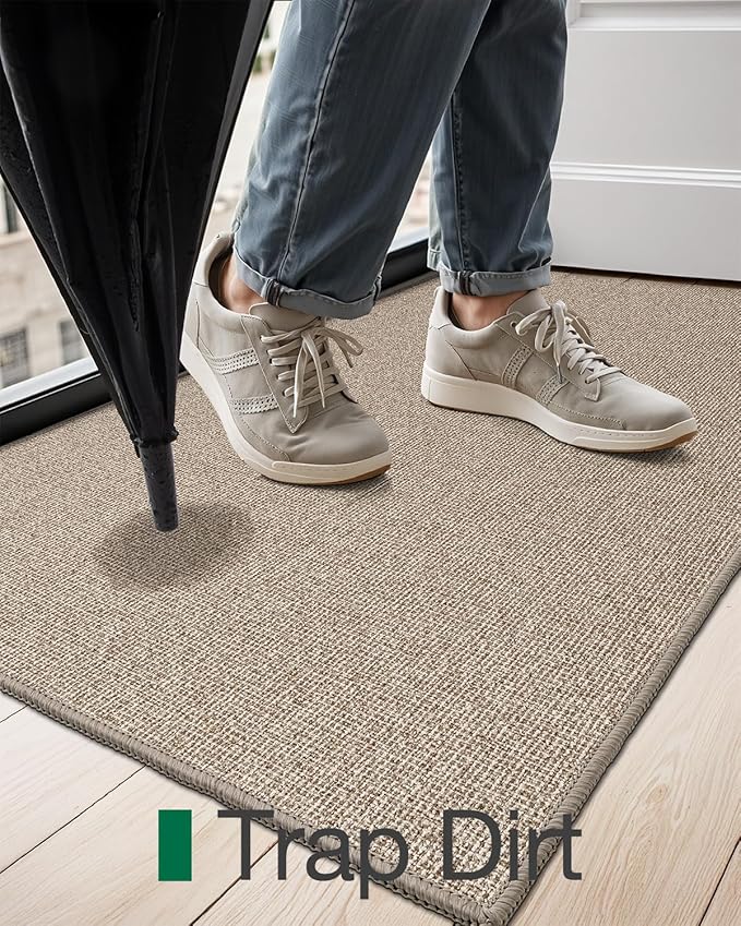 LUMI Indoor Door Mat 24"x36", Ultra Thin Low Profile Non-Slip Doormat for Home Entrance, Absorbent & Stain-Resistant Welcome Mats, Washable Entryway Mat for Front Door, Patio, Porch, Khaki-Ruum Studio Home