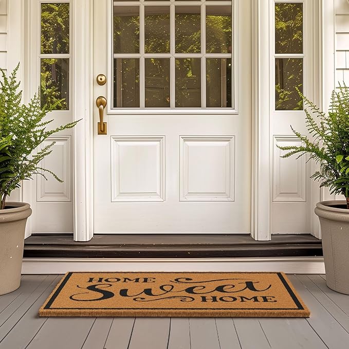 Barnyard Designs Natural Coco Coir Heavy Duty Backing Doormat - Large Cute Non-Slip Front Door Welcome Mat for Outside Entrance or Porch Entry, Brown (24x36, Home Sweet Home)-Ruum Studio Home