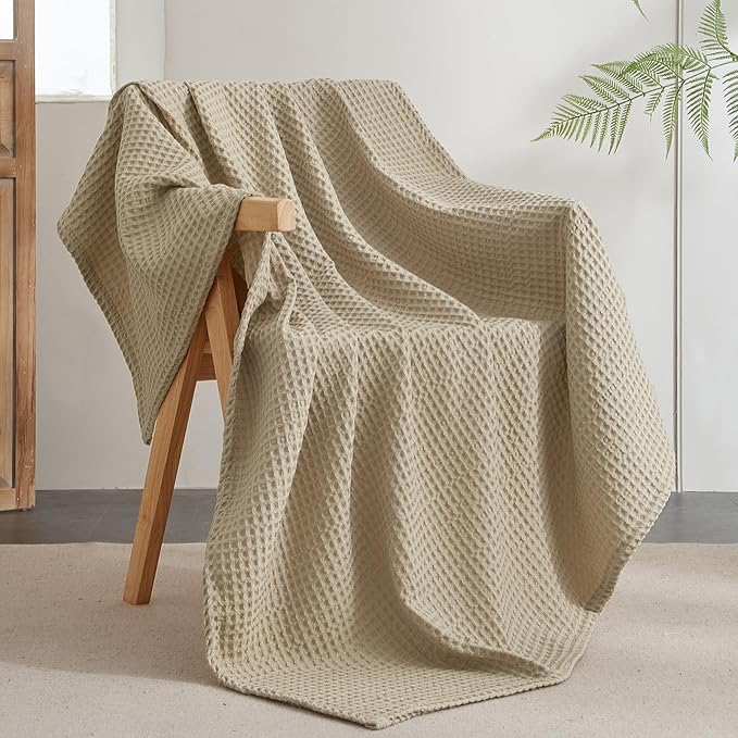 PHF Ultra Soft Waffle Weave Throw Blanket 50"x 60"- Washed Lightweight Breathable Cozy Woven Blanket for Bed - Aesthetic Decor for Couch Bedding Sofa Home Car - Khaki-Ruum Studio Home
