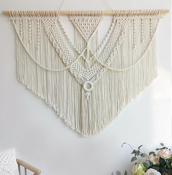 Achart Macrame Wall Hanging Large- Boho Wall Decor- large wall art- Wall Decor Living Room- Macrame Tapestry Boho Decor for Bedroom (Triangle)-Ruum Studio Home