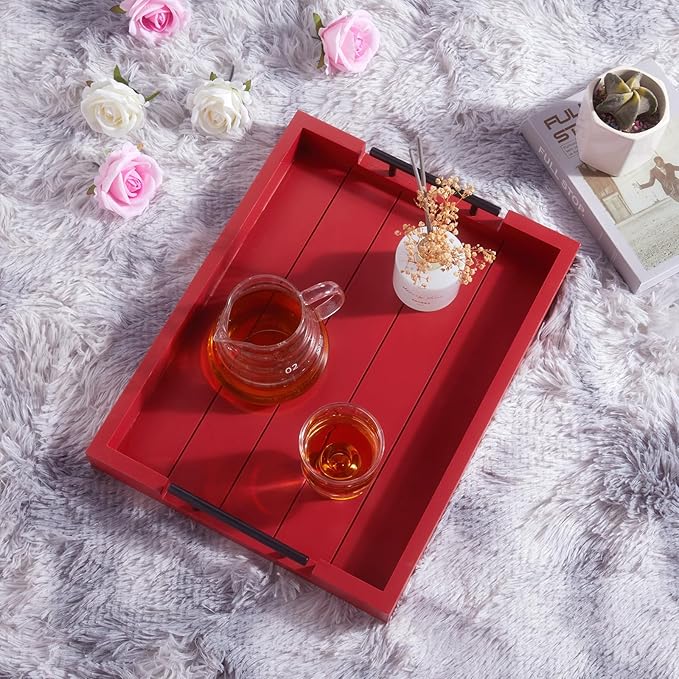 Coffee Table Decorative Serving Tray - 17x13 Inch Wood Tray with 4 Wooden Coasters - Ideal for Ottoman, Breakfast-Ruum Studio Home
