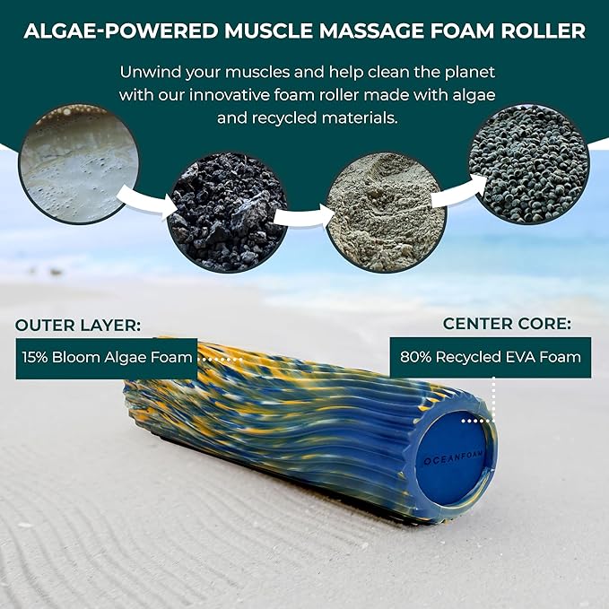 Oceanfoam Tidal Roller - Royal, Gold & Natural Marbled - Muscle Massage Foam Roller for Back Pain & Stretching - Firm & Ergonomic Wide Wave Textured - Yoga, Athletics, & Wellness - Full Size, 20" x 5"-Ruum Studio Home