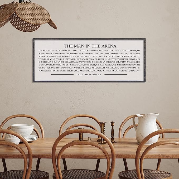 LuZhiQiang The Man in the Arena Wall Decor 32''x12'' Inspirational Quotes Office Wood Framed Sign Rustic Home Motivational Art For Man Entrepreneur Morden Living Room Wall Hanging Decor (Black)-Ruum Studio Home