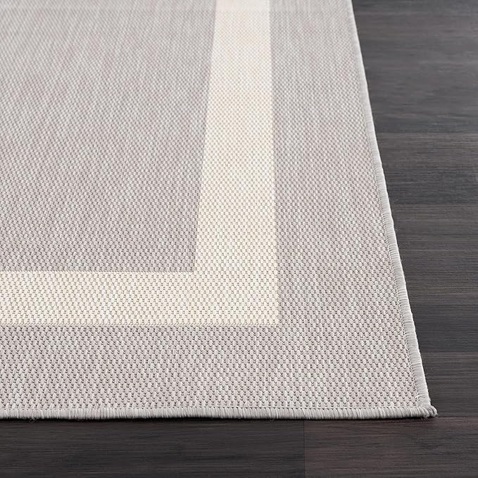 CAMILSON Outdoor Rug 5x7,Modern Outside Rugs for Patios Porches Waterproof Durable Washable Non-Shedding, Easy-to-Clean Indoor Outdoor Area Carpet (5 x 7, Bordered - Gray/White)-Ruum Studio Home
