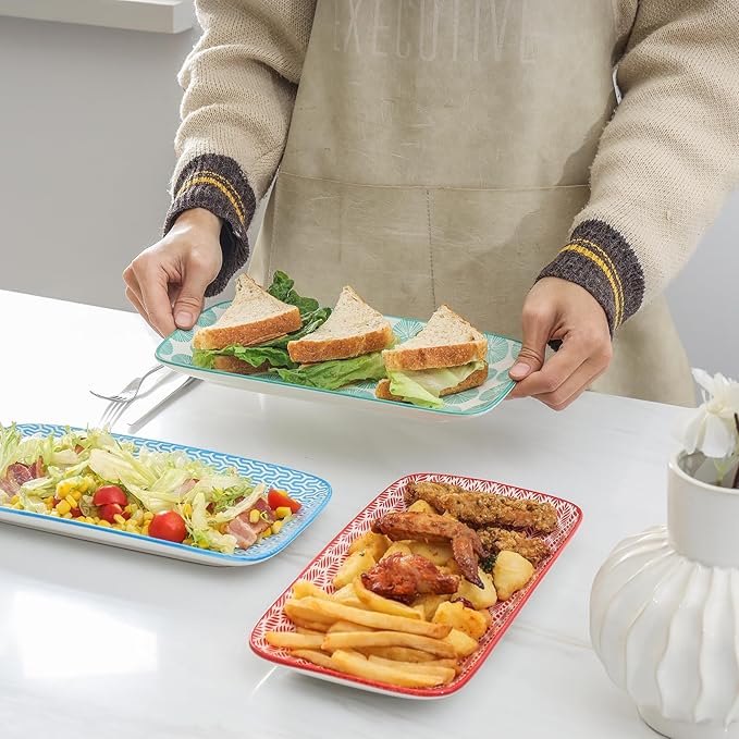 Selamica Ceramic Serving Platters, 12 Inch Serving Trays for Party Entertaining, Large Rectangular Serving Plates, Set of 6, Assorted Colors-Ruum Studio Home