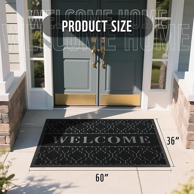 Yimobra Welcome Mat Outdoor Indoor, All-Season Waterproof Front Door Mat Outside Entrance, All-Weather Heavy Duty Non-Slip Doormat, Low Profile Porch Patio Entrance Mats, 60x36, Black-Ruum Studio Home
