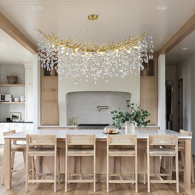 Modern Crystal Gold Chandelier, 55" Large Rectangular Oval Tree Branch Crystal Chandeliers for Dining Room,16-Light Flush Mount K9 Crystal Chandeliers, for Kitchen Island,Dining Room-Ruum Studio Home