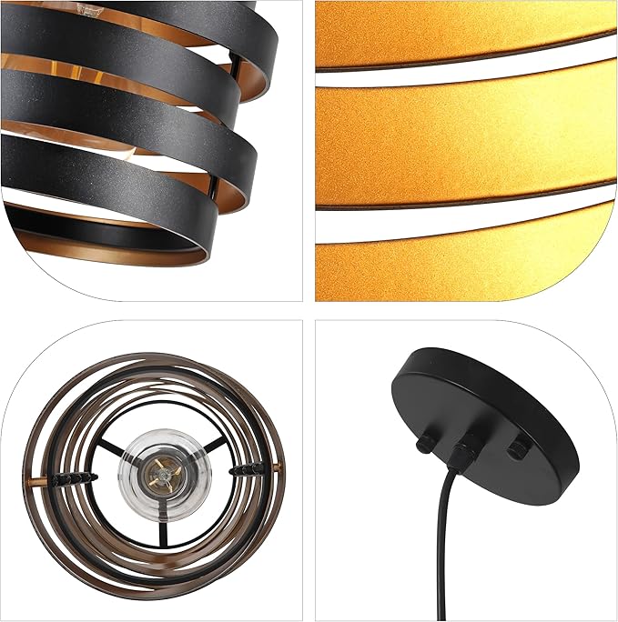 Modern Farmhouse Pendant Lights Kitchen Island, Industrial Multiple Rings Hanging Pendant Light Fixtures for Sink Bar Entrance Bathroom Hallway, Black with Gold Interior-Ruum Studio Home