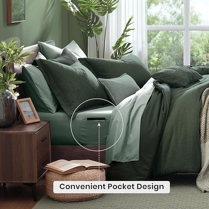 Monbix King Size Comforter Set, Deep Forest King Size Bedding Set Reversible, King Comforter Set 7 Pieces, Cationic Dyeing Bed in a Bag with Comforter, Sheets, Pillowcases & Shams-Ruum Studio Home