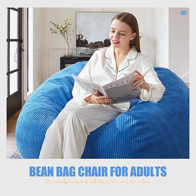 Hobestluk 3.5FT Bean Bag Chair Adult Bean Bag Chair Large Bean Bag Chair with Filler Included Teardrop Bean Bag with Removable Cover for Bedroom Living Room - (Large, Blue)-Ruum Studio Home