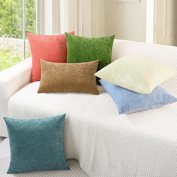 CaliTime Throw Pillow Covers Decorative 18 X 18 Inches Pack of 4 Cozy Chenille Cushion Cases for Couch Sofa Bed Living Room Home Beige-Ruum Studio Home