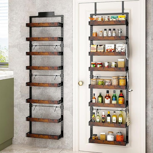 bukfen Over the Door Pantry Organizer, 8-Tier Adjustable Wooden Basket Kitchen Pantry Door Organization and Storage,2 in 1 Wall Mount or Hanging Heavy-Duty Metal Hanging Kitchen Spice Rack,1 Pack-Ruum Studio Home