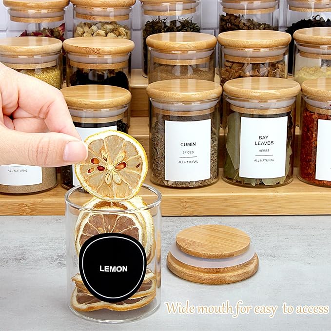 4OZ Glass Spice Jars with Bamboo Lids and 315 Labels, 10 Pcs Clear Food Storage Containers for Kitchen Sugar Salt Coffee Tea Beans-Ruum Studio Home