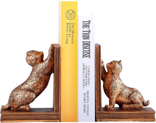 Book Ends for Shelves to Hold Books Heavy Duty,Decorative Bookend for Bookshelf Décor,Cute Animal Cat Book Stopper Cat Statues for Home, Office Desk Decoration,1pair-Ruum Studio Home