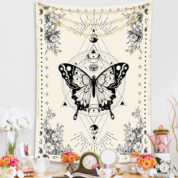 Lunerfex Boho Butterfly Tapestry Small Tapestry Tarot Tapestries Moon Phase Aesthetic Tapestries Wall Hanging for Bedroom and Living Room Decor Butterfly 36×48 Inches-Ruum Studio Home