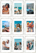 Vittanly 11x17 Picture Frames Set of 9, Shatter Resistant Plexiglass, Display 8x12 Pictures with Mat or 11x17 without Mat, Photo Frames for Wall Mount, Engineered Wood, Distressed White-Ruum Studio Home