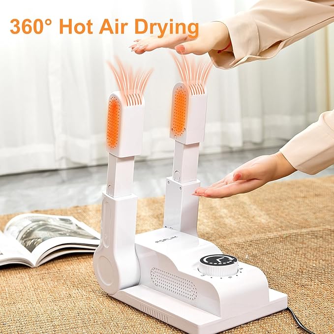 FORLIM Boot Dryer for Work Boots, Shoe Dryer with Heat Blower, Glove Dryer & Boot Warmer - 180° Adjustable Dry Rack - Telescopic Bendable Dry Ports - Intelligent Timer - White-Ruum Studio Home
