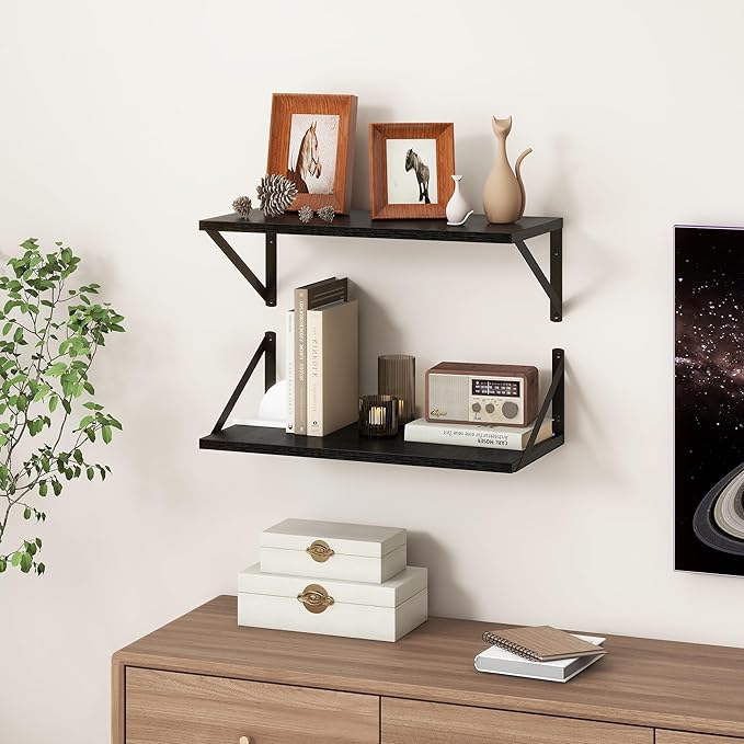 Fun Memories 20 Inch Floating Shelves for Wall, Black Bathroom Shelves Set of 2, 10 Inch Deep Wall Shelf for Bedroom, Kitchen, Large Home Decor Shelves Farmhouse Storage Shelf-Ruum Studio Home