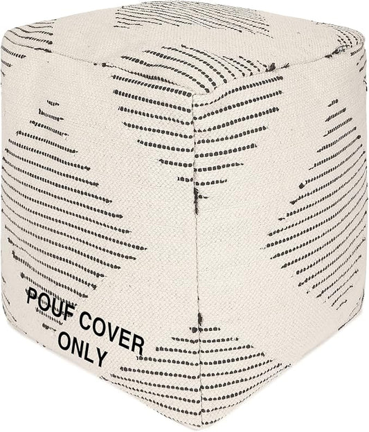 REDEARTH · UNSTUFFED Pouf Ottoman Cover Textured Boho Storage Square Home Decor Poof Pouffe Space Saver Footrest for Living Room, Bedroom, Nursery, Kidsroom; 100% Cotton (18"x18"x18"; Black)-Ruum Studio Home