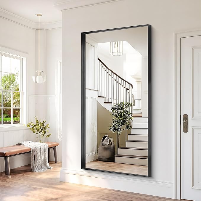 Black Bathroom Mirror, 72x36 Inch Rectangular Deep Frame Mirror, Large Wall Mounted Bathroom Vanity Mirror Over Sink for Bedroom,Restroom, Living Room, Hangs Vertically or Horizontally-Ruum Studio Home