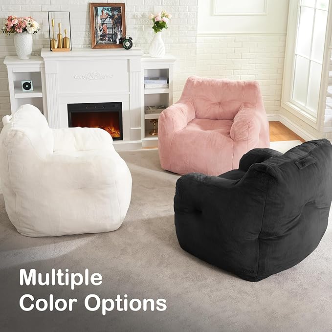 Hobestluk Bean Bag Chair for Adult Small Bean Bag Chairs with Arms Furry Beanbag Chair with Foam Filler Stuffed Bean Bag Sofa for Reading in Bedroom Living Room and Dorms (Black)-Ruum Studio Home