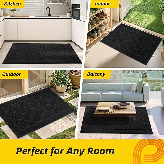 JSEI Dirt Trapper Door Mat 32"x48", Non-Slip Washable Entryway Mats, Dog Door Mat, Stain Resistant and Absorbent Floor Mats, Low Profile Welcome Mat for Front Back Door, Black-Ruum Studio Home