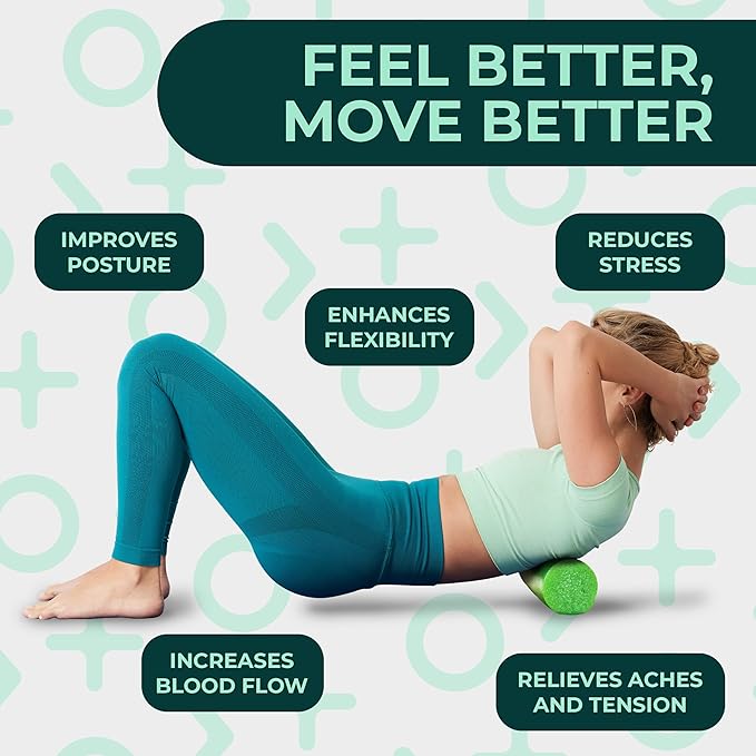 Yoga Foam Roller for Physical Therapy & Exercise – Soft Back Roller for Back Pain, Legs, and Shoulders, 12in x 4in Travel Size – Deep Tissue Massage for Myofascial Release-Ruum Studio Home