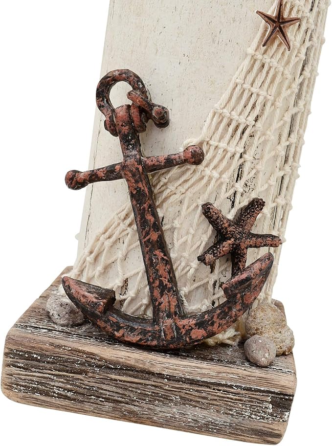 Linfevisi Wood Lighthouse Decor Rustic LED Light House Decor Wooden Decorative Nautical Lighthouse Statue Coastal Beach Themed Lighthouse Handcrafted Tabletop Decoration Home Bathroom (14.75")-Ruum Studio Home