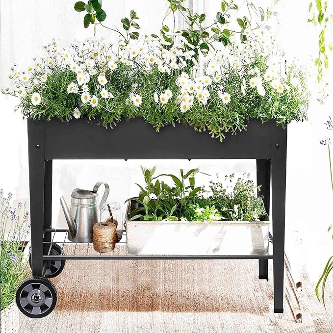 Raised Planter Box with Legs Outdoor Elevated Garden Bed On Wheels for Vegetables Flower Herb Patio-Ruum Studio Home