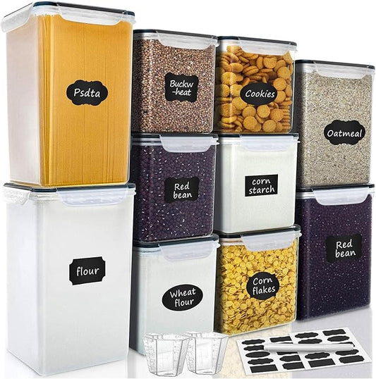 VERONES Large Tall Airtight Food Storage Containers, 10 PACK Plastic Airtight Kitchen & Pantry Organization, Ideal for Flour & Sugar Plastic Canisters with Labels-Ruum Studio Home