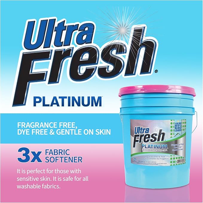 Ultra Fresh 5 Gallon Platinum Fabric Softener for All Machine Types, Liquid Laundry Softener, Up to 640 Loads, Fragrance & Dye Free-Ruum Studio Home