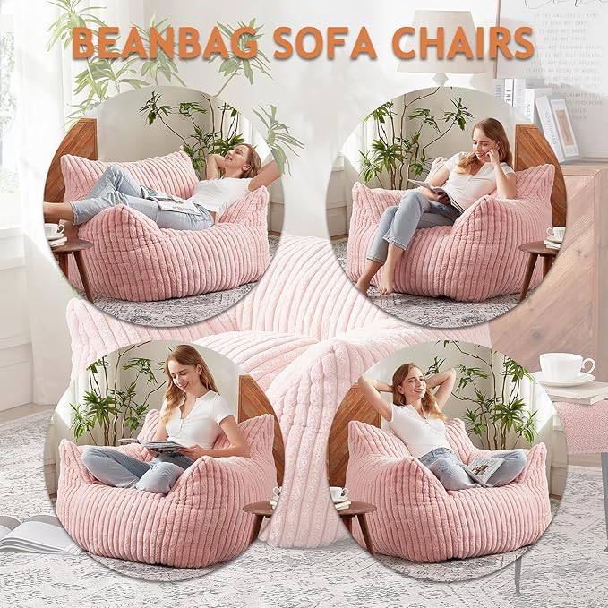 Giant Bean Bag Chairs for Adults with Filling Plush Fluffy Bean Bag Chairs for Teens with Armrests Comfy BeanBag Lazy Couch Sofa Chair for Bedroom Living Room Reading-Ruum Studio Home