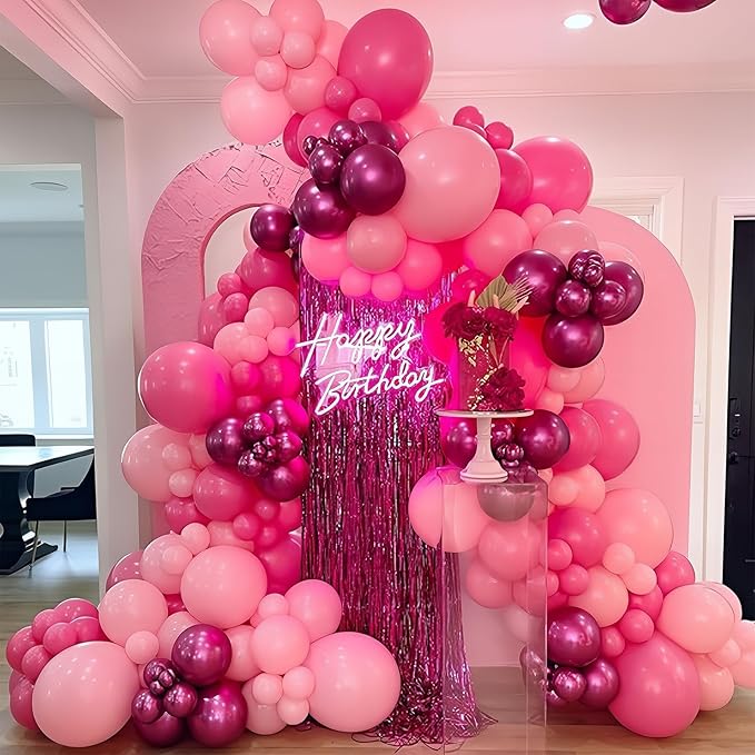 Pink Balloons Set 12 Inch Hot Dark Magenta Light Pastel Pink Metallic Latex Helium Balloon for Girls Baby Shower Princess Wedding Birthday Party Decorations-Ruum Studio Home