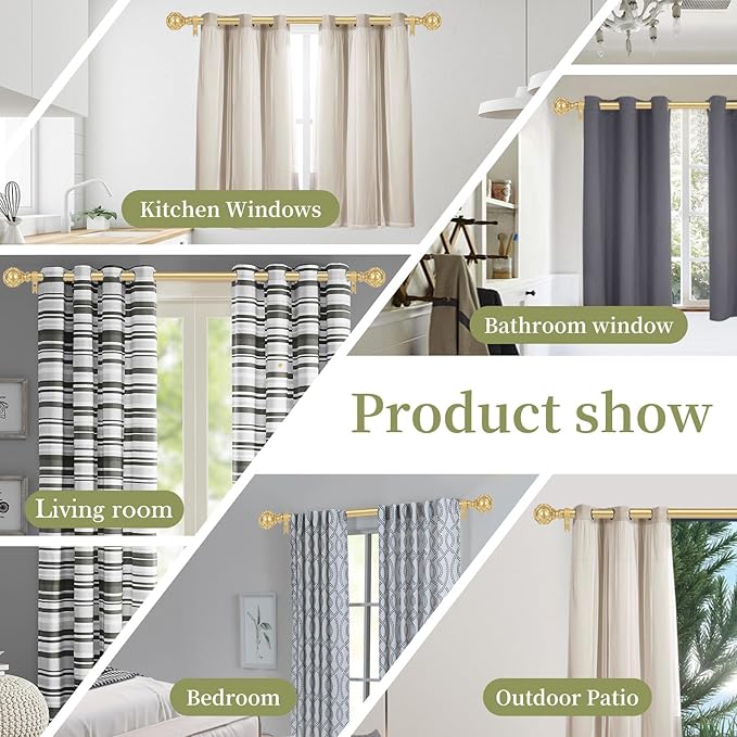 Gold Adjustable Curtain Rods for Windows:72-144 Inch Farmhouse Heavy Duty Long Curtain Rod for Bedroom Living Room,Boho Decorative Rustic Drapery Rods with Vintage Coastal Finials,Brass Gold-Ruum Studio Home