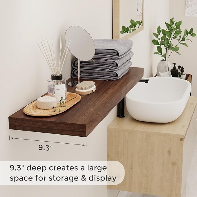 Fun Memories Rustic Wood Floating Shelves for Wall, 36 x 9 Wall Shelves Set of 2, Deep Floating Shelf for Kitchen, Living Room Storage & Display, Deep Wooden Bookshelf, Walnut Color-Ruum Studio Home