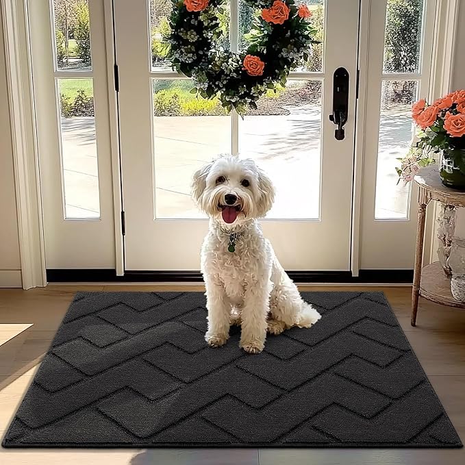 hicorfe Front Door Mat Outside Entrance,32"x40" Absorbent Muddy Dirt Resist Welcome Door Mats Outdoor Indoor,Stain and Fade Resistant,Non Slip Backing Entry Mat Doormat for Entryway(Charcoal)-Ruum Studio Home