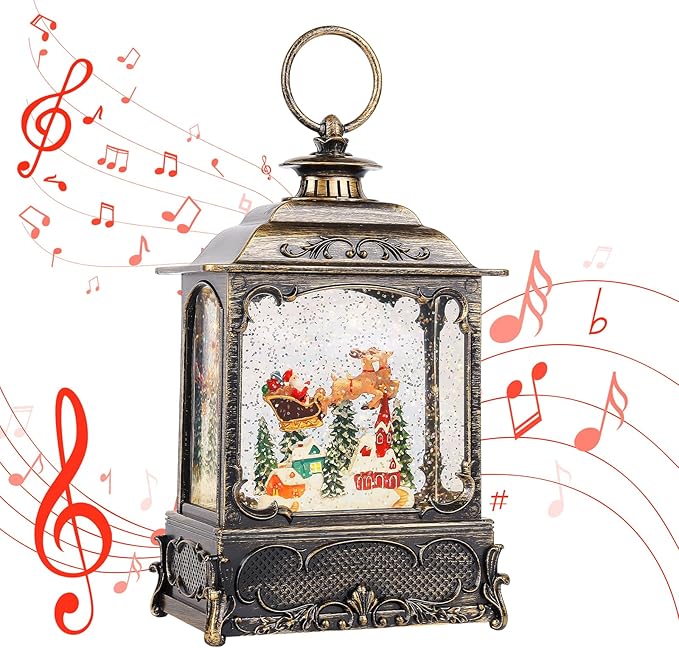 Christmas Snow Globes,Christmas Decorations for Home,with 6 Hour Timer,Musical Snow Globe,Battery Or USB Powered,Christmas Lantern,Christmas Festival Decor, Reindeer Vehicle-Ruum Studio Home