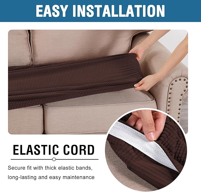 H.VERSAILTEX Super Stretch Individual Seat Cushion Covers Sofa Covers Couch Cushion Covers Slipcover Sets Thick Jacquard Textured Twill Fabric (1 Piece Loveseat Cushion Cover, Chocolate)-Ruum Studio Home