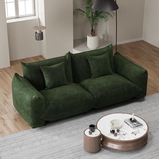 Modern Minimalist Chenille Modular Sectional Sofa, Oversized Couch and Loveseat Set with Thick Cushions, Upholstered Sofa for Small Spaces, Living Room, Bedroom, Office, Apartment(Green,75" Loveseat)-Ruum Studio Home