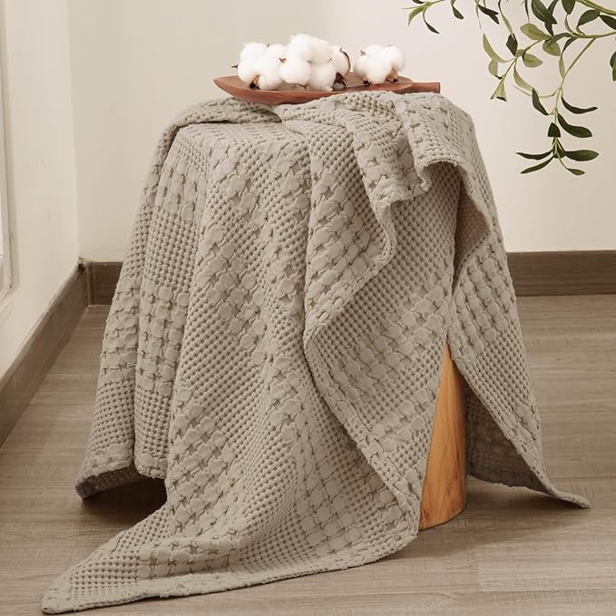 PHF 100% Cotton Waffle Weave Throw Blanket, Soft Lightweight Breathable Cozy Summer Throws for Couch Bed Sofa, Luxury Aesthetic Woven Blanket for Home Decor & Office, 50"x60", Simply Taupe-Ruum Studio Home