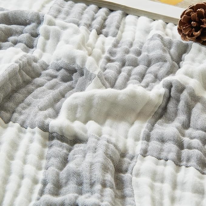 EMME Checkered Cotton Blanket Twin Large 60"x80" 100% Muslin for Couch Breathable Cooling Gauze All Season Soft and Lightweight Pre-Washed (Light Grey)-Ruum Studio Home
