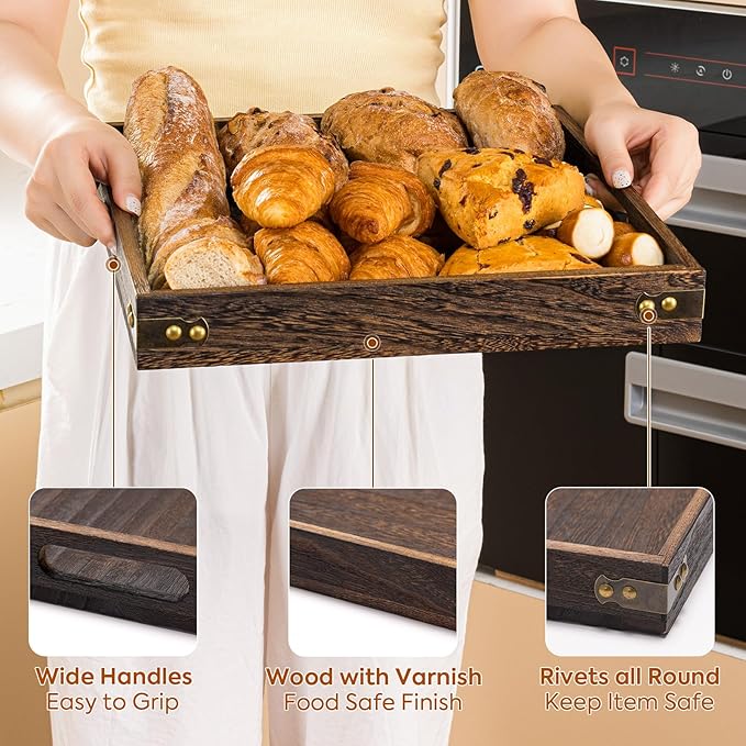 Yangbaga Serving Tray with Handles,12.5"*12.5"Wood Decorative Tray for Living Room,Modern Coffee Table Tray,Square Large Serving Platters for Home Decor,Ottoman,Bed,Kitchen,Bathroom, Breakfast,Bar-Ruum Studio Home