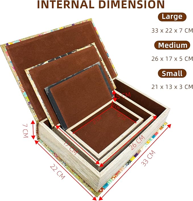 Decorative Book Box Set of 3, Fake Book Trinket Keepsake Storage Boxes with Ancient World Map Pattern, Graduation Gift-Ruum Studio Home